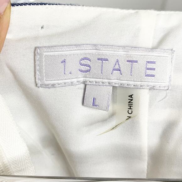 1. STATE Striped Linen Cotton Popover Fit & Flare Mini Dress Navy White Size L - Picture 3 of 7